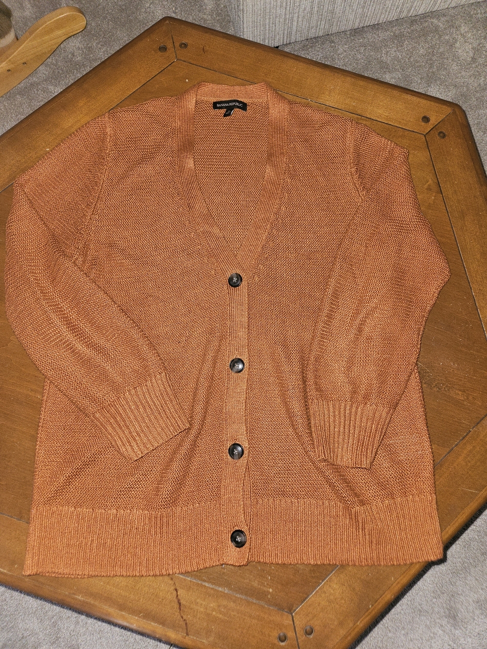 Banana Republic Burnt Orange V-Neck Button Cardigan 100% linen